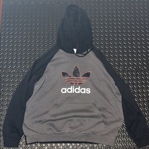 Adidas Trefoil Hoodie XXL Gray Black Pullover Sweatshirt